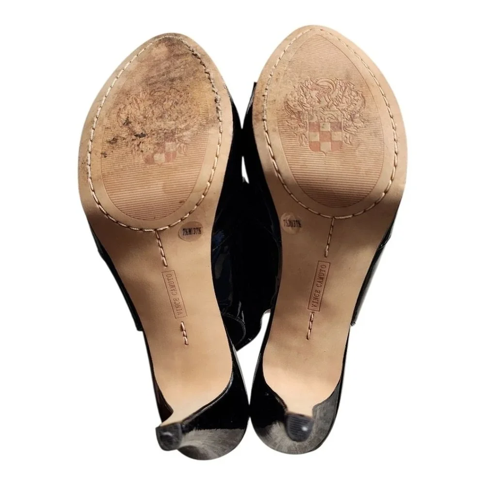 Vince Camuto Slingback Heels Women 7.5 Black Patent Leather Bow Formal Elegant